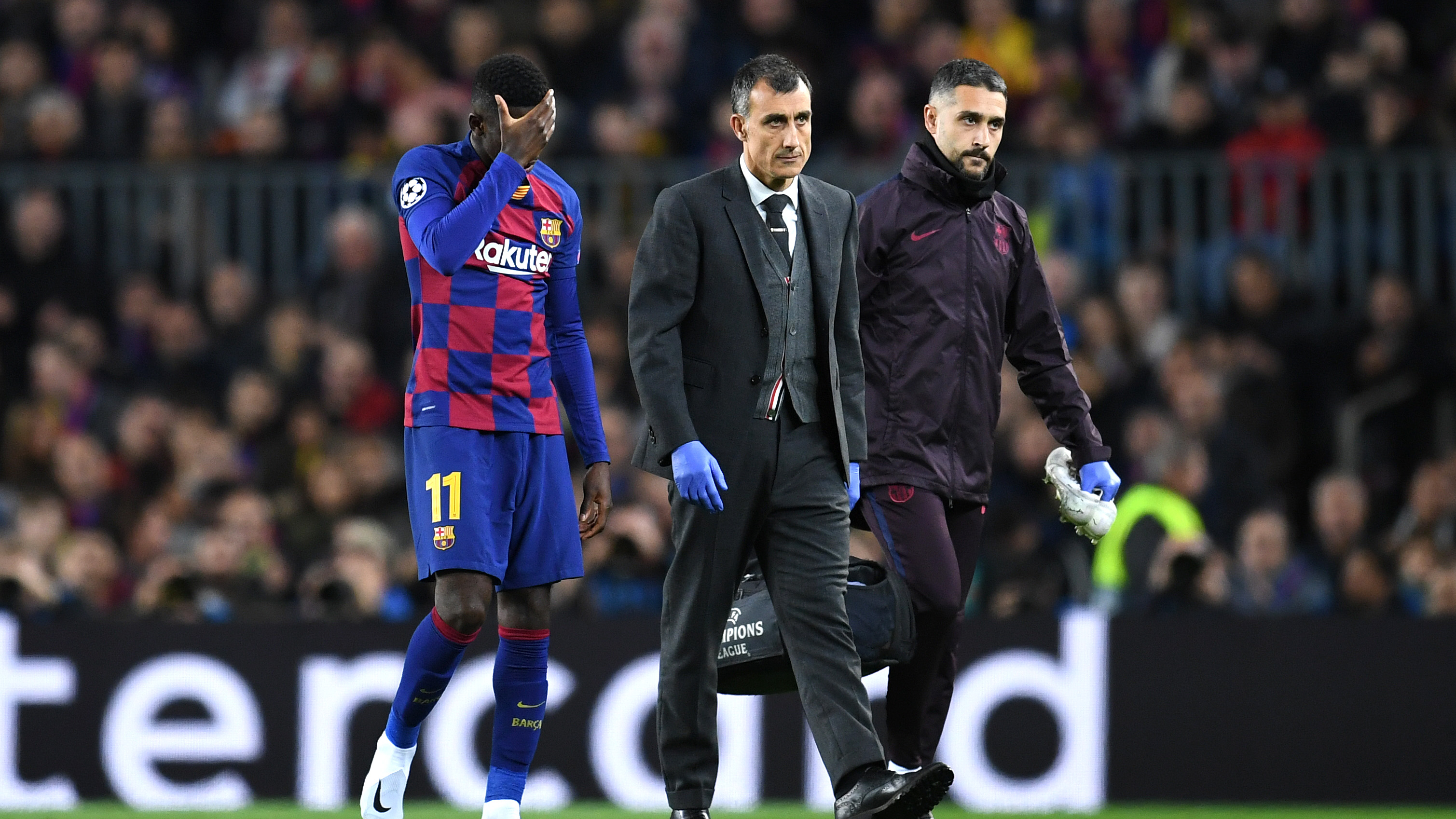 Barcelona's Dembele leaves field in tears after injury ...