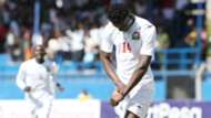 Harambee Stars striker Michael Olunga celebrates.