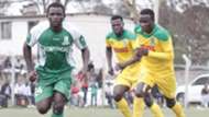 ENOCK AGWANDA of SOny Sugar and CLIF NYAKEYA of Mathare United.
