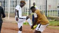 Gor Mahia's Francis Afriyie celebrates his goal in style together with his team mate Gnamien Yikpe.