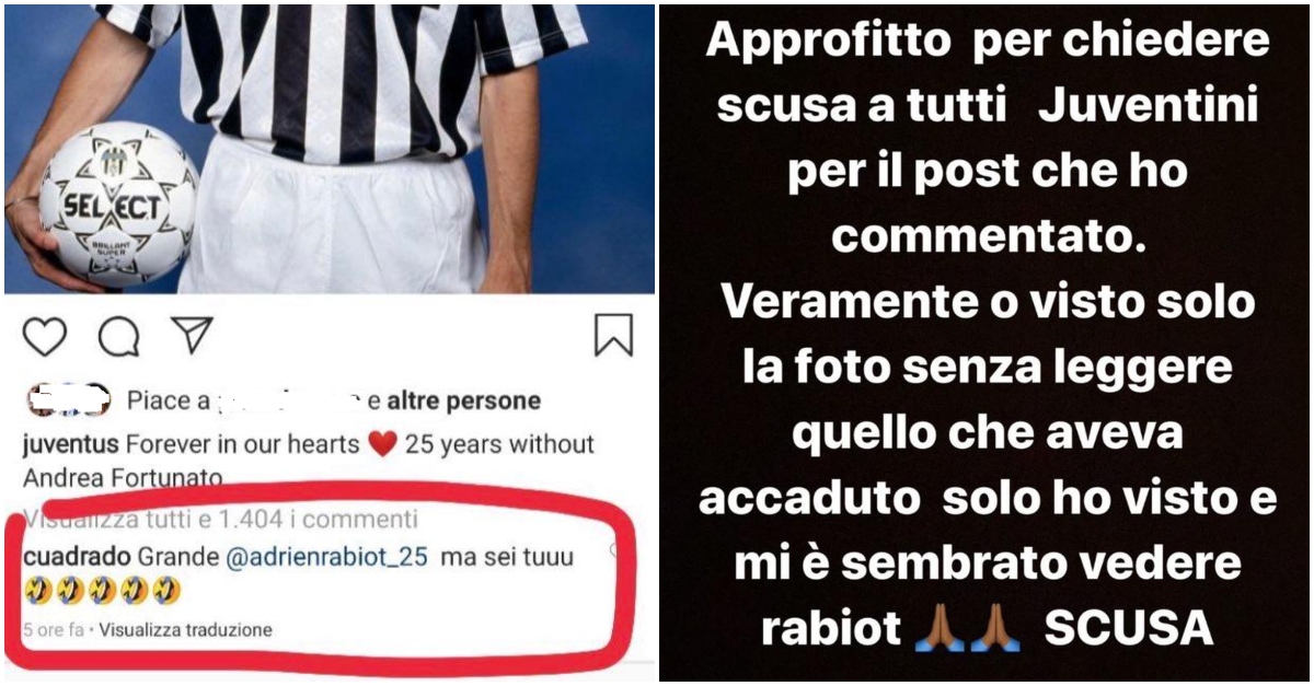 Cuadrado e la 'gaffe' su Fortunato: "Ma è Rabiot". Poi le scuse ...