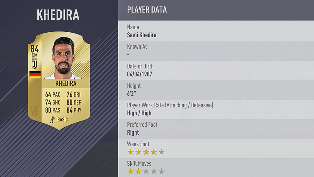 FIFA 18 rating Sami Khedira