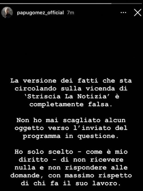 Papu Gomez IG story Tapiro