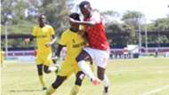 DENNIS Sikhayi of Wazito FC (L) fight for ball with Abdallah Wankuru of Western Stima.