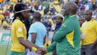 Siphiwe Tshabalala and Pitso Mosimane during the 2014 FIFA World Cup Qualifier match between South Africa and Ethiopia at Royal Bafokeng Stadium on June 03, 2012