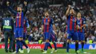 La reacción de los jugadores del Barcelona tras el gol de Messi