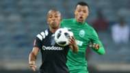 Luvuyo Memela of Orlando Pirates challenged by Thembela Sikhakhane of AmaZulu, December 2017