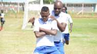 Hassan Abdalla and Wycliffe Ochomo of Bandari FC celebrates his goal against mt kenya fc.