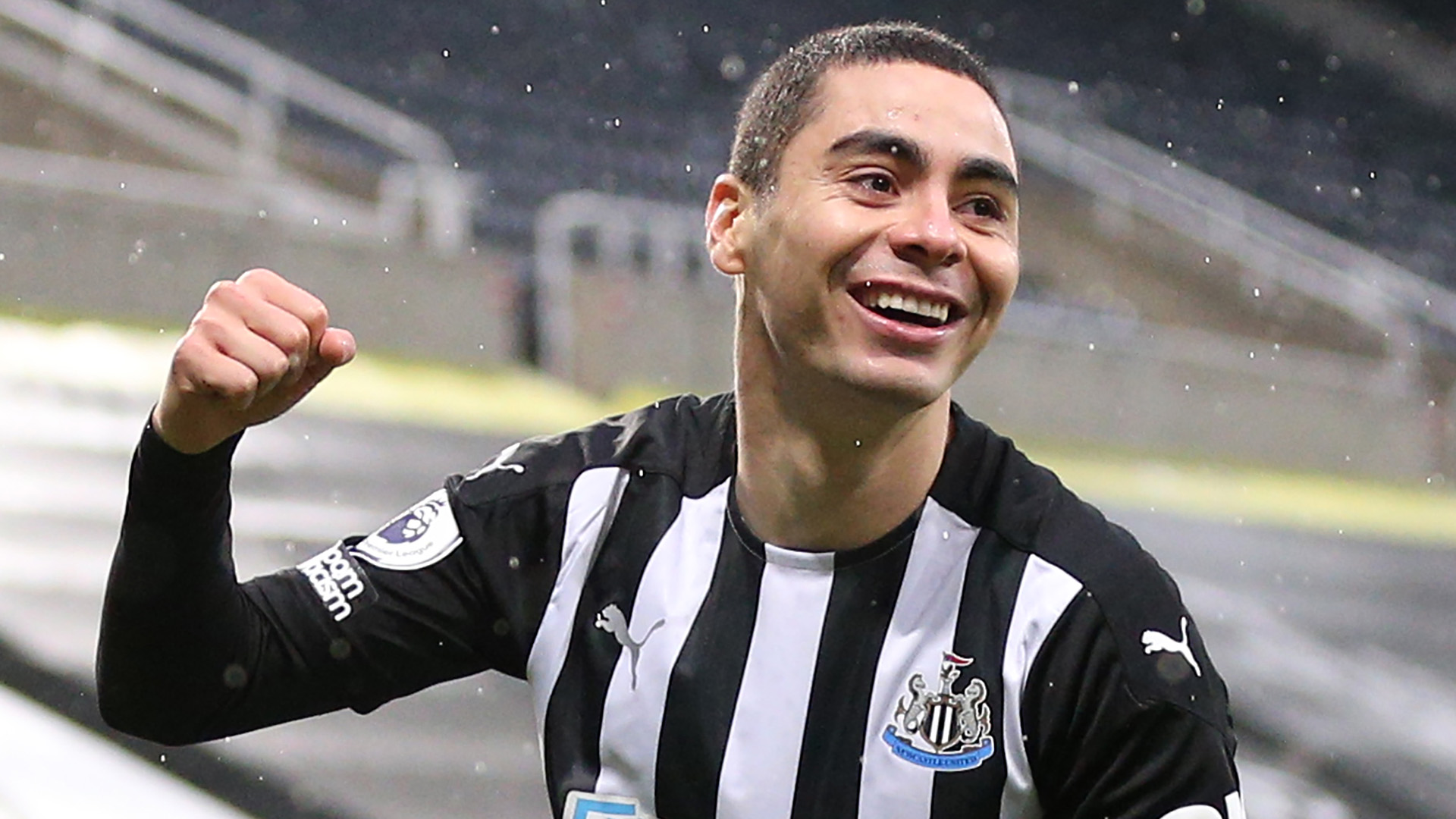  Miguel Almiron celebrates scoring a goal for Newcastle United.