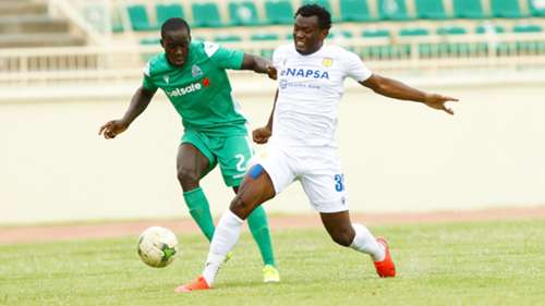 Napsa Stars Defender David Owino vs Geoffrey Ochieng of Gor Mahia.