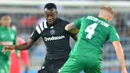 Michael Morton of AmaZulu challenged by Justin Shonga of AmaZulu d
