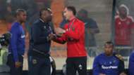 Cape Town City coach Benni McCarthy with Orlando Pirates mentor Milutin Sredojevic, while Tshepo Gumede & Lehlohonolo Majoro look on.