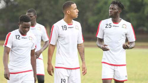Harambee Stars players Eric Ouma Ismael Gonzalez and Jesse Were.
