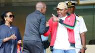 FKF president Nick Mwendwa CS Amina Mohamed and Uhuru Kenyatta.