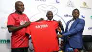 Vipers SC coach Fred Kajoba and Lawrence Mulindwa.