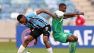 Mothusi Johnson of Botswana challenged by Ernest Mbewe of Zambia during the 2019 Cosafa Cup final match, June 2019