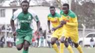 ENOCK AGWANDA of Sony Sugar v CLIF NYAKEYA of Mathare United.