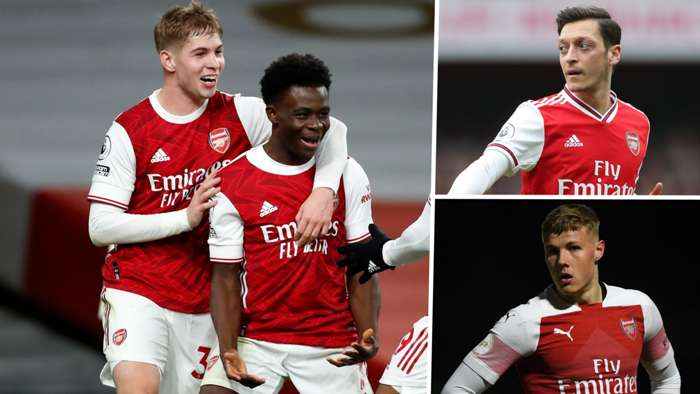 Bukayo Saka Emile Smith Rowe Musut Ozil Daniel Ballard Arsenal