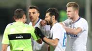 Inter players contest Fiorentina penalty