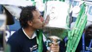 Gor Mahia coach Hassan Oktay with KPL Trophy.