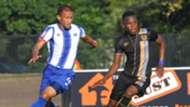 Nazeer Allie of Maritzburg United challenges Strydom Wambi of Royal Eagles, May 2019