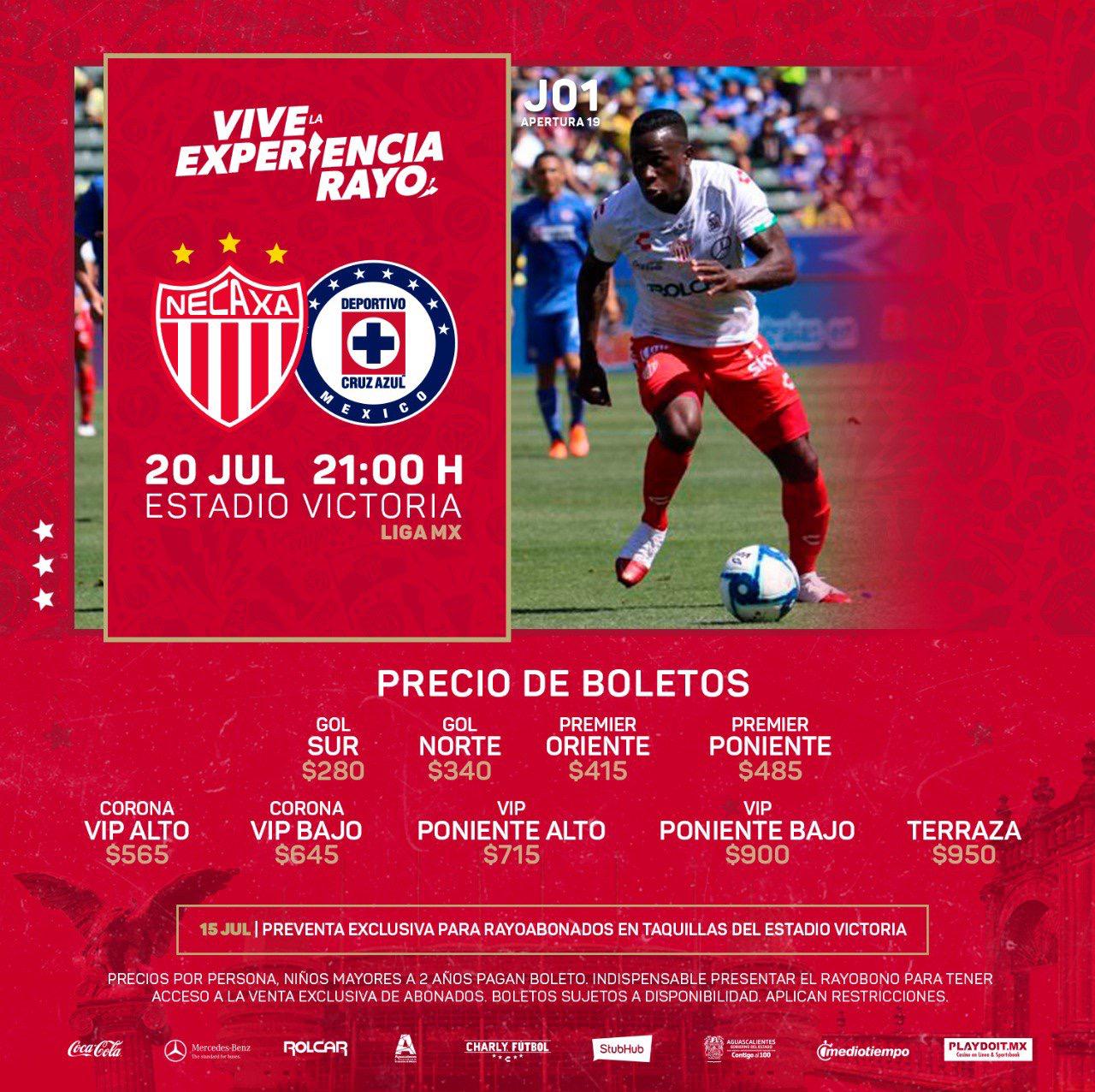 Boletos para el Necaxa vs Cruz Azul dónde comprar y precios