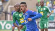Sipho Mbule of SuperSport United and Jacky Motshegwa of Bloemfontein Celtic
