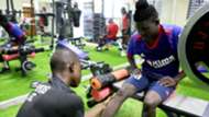 Vipers Sc Mathius Kassagga accessing Muhammed Shaban’s hamstring.