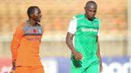 Gor Mahia keeper Fredrick Odhiamboi and Dennis Oliech.