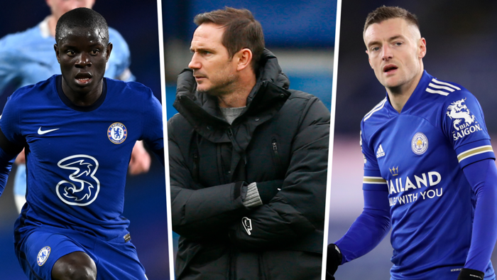 N'Golo Kante, Frank Lampard and Jamie Vardy N'Golo Kante, Frank Lampard and Jamie Vardy
