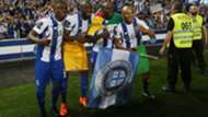 Abdul Majeed Waris, Moussa Marega, Vincent Aboubakar and Yacine Brahimi celebrate winning the Primeira Liga tittle with FC Porto 6 May 2018