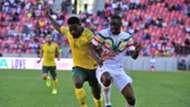 Thulani Hlatshwayo of Bafana Bafana and Hadi Sacko of Mali, October 2019