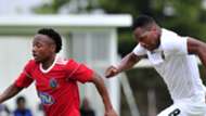 Mpambaniso Monde of Tshakhuma Tsha Madzivhandila pulls away from Mlungisi Mbunjana of Cape Town All Stars