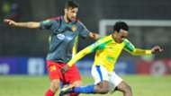 Percy Tau of Mamelodi Sundowns challenged by Iheb Mbarki of Esperance