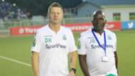 Gor Mahia coach Dylan Kerr and Jolawi Abondo.