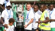 Gor Mahia coach Dylan Kerr with KPL trophy.