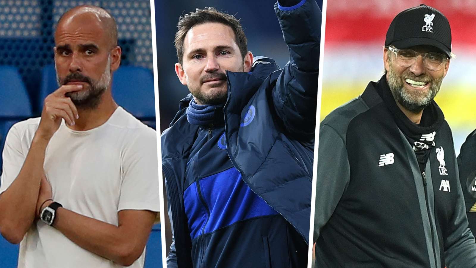 Frank Lampard Pep Guardiola Jurgen Klopp Chelsea Manchester City Liverpool 2019-20 GFX