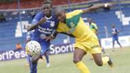 Duncan Otewa of Bandari takes on Daniel Mwaura of Mathare United.
