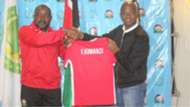 FKF President Nick Mwendwa and Kenya and Harambee Stars coach Francis Kimanzi.