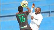 Gad Mathew of Kariobangi Sharks v Whyvonne Isuza of AFC Leopards.