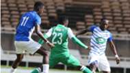 Francis Mustafa of Gor Mahia takes on Lobi Stars of Nigeria.
