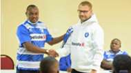 AFC Leopards SC coach Tomas Trucha and Dan Shikanda.