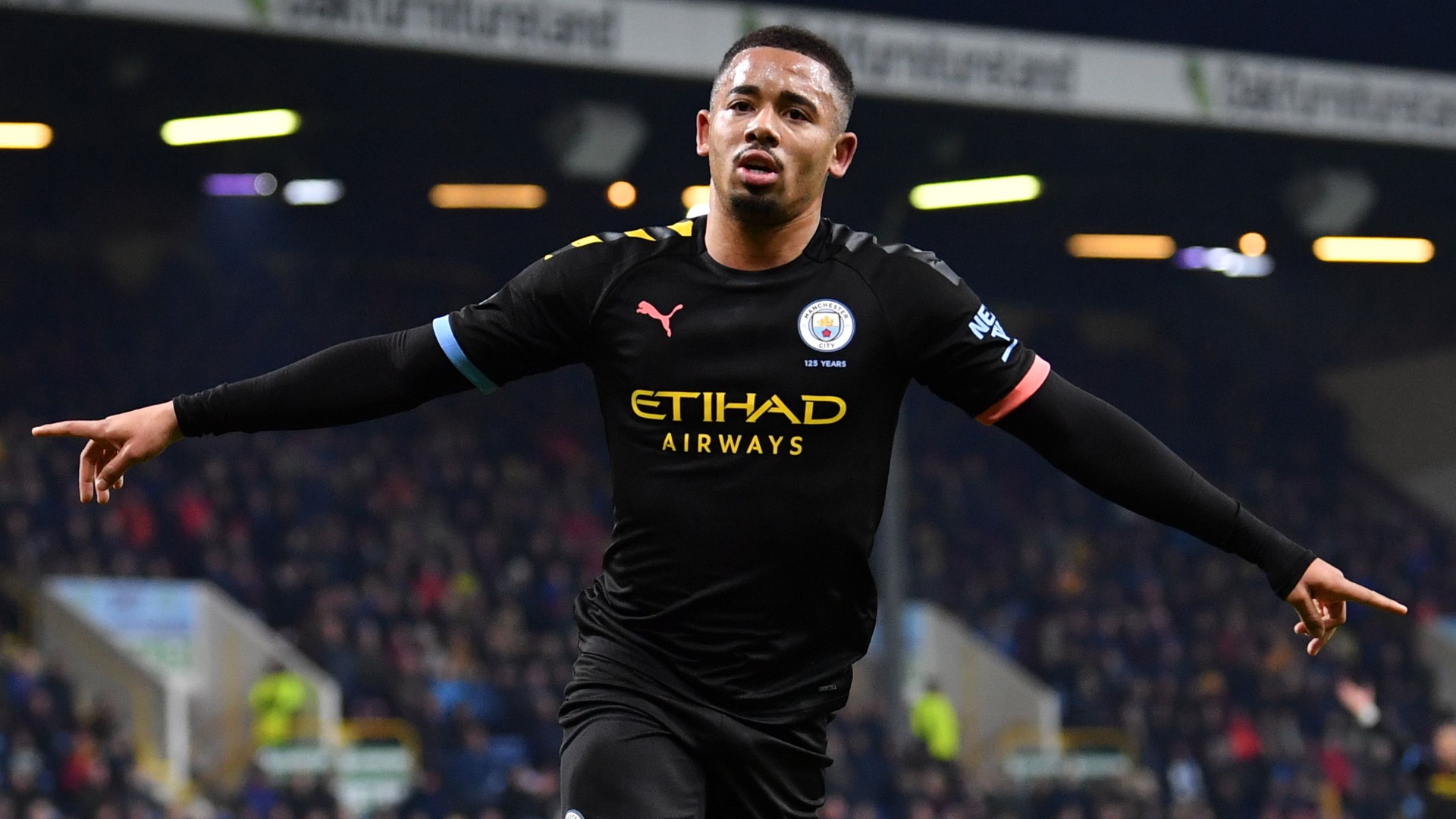 Gabriel Jesus celebrates at Turf Moor vs Burnley