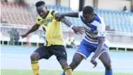 Collins Neto (L) of Chemelil Sugar and Salim Abdallah of AFC Leopards