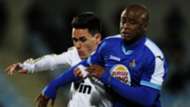Real Madrid's midfielder Jose Maria Callejon (L) vies with Getafe's South African defender Tshepo Masilela (R)
