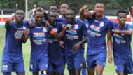Posta Rangers players celebrate Joseph mbugua's goal.