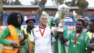 Gor Mahia coach Steven Polack and Lawrence Juma.