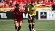 Riley McGree Kosta Barbarouses Adelaide United v Wellington Phoenix A-League 29012017