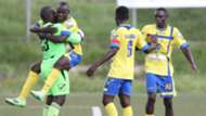 Western Stima players celebrate the win against Mathare United.