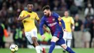 Lionel Messi of Barcelona and Sibusiso Vilakazi of Sundowns - May 16 2018